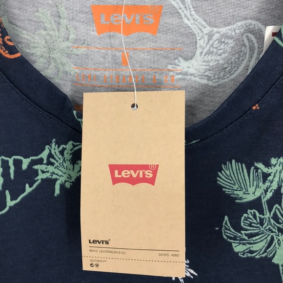 NEW Levis Top Dress Blues Shirt Tropical Print Palm Blue Size Medium - Picture 7 of 14